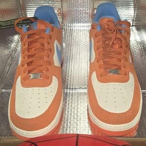 Nike Air Force 1 '07 Orange and White Sneakers w/ Blue Accents Size 12.5 (Rare)
